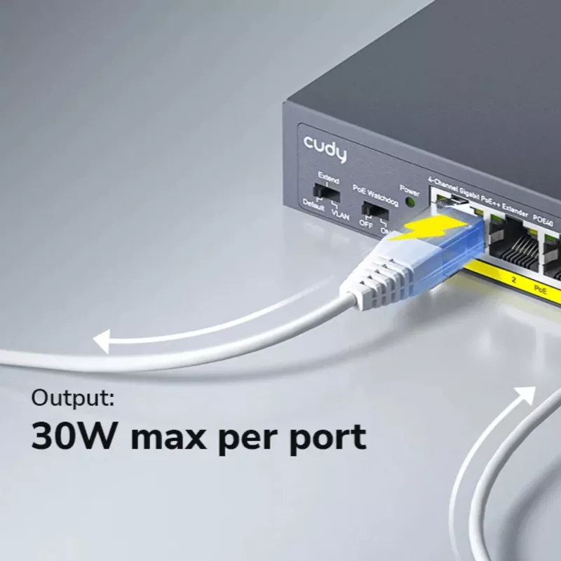 CUDY POE40 Switch/extensor PoE de 4 puertos con 1 uplink, 802.3af/at, extensión 250m, carcasa metálica