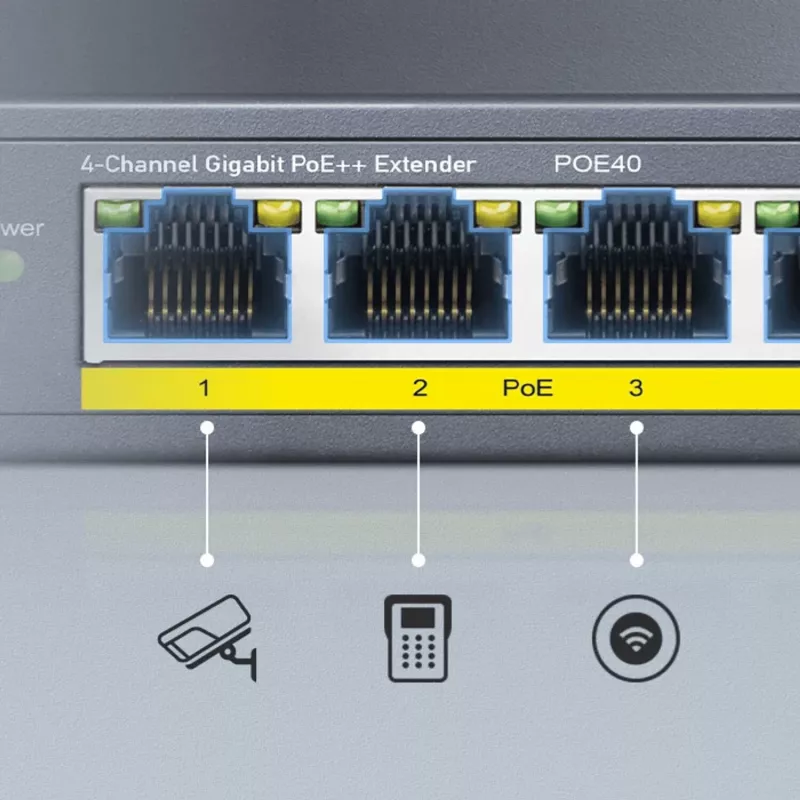 CUDY POE40 Switch/extensor PoE de 4 puertos con 1 uplink, 802.3af/at, extensión 250m, carcasa metálica