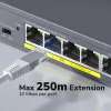 CUDY POE40 Switch/extensor PoE de 4 puertos con 1 uplink, 802.3af/at, extensión 250m, carcasa metálica