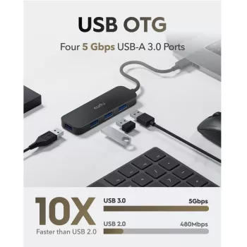 Cudy UH40A PortMate hub USB-A a 4 puertos USB 3.0 5Gbps solo datos plástico compacto negro