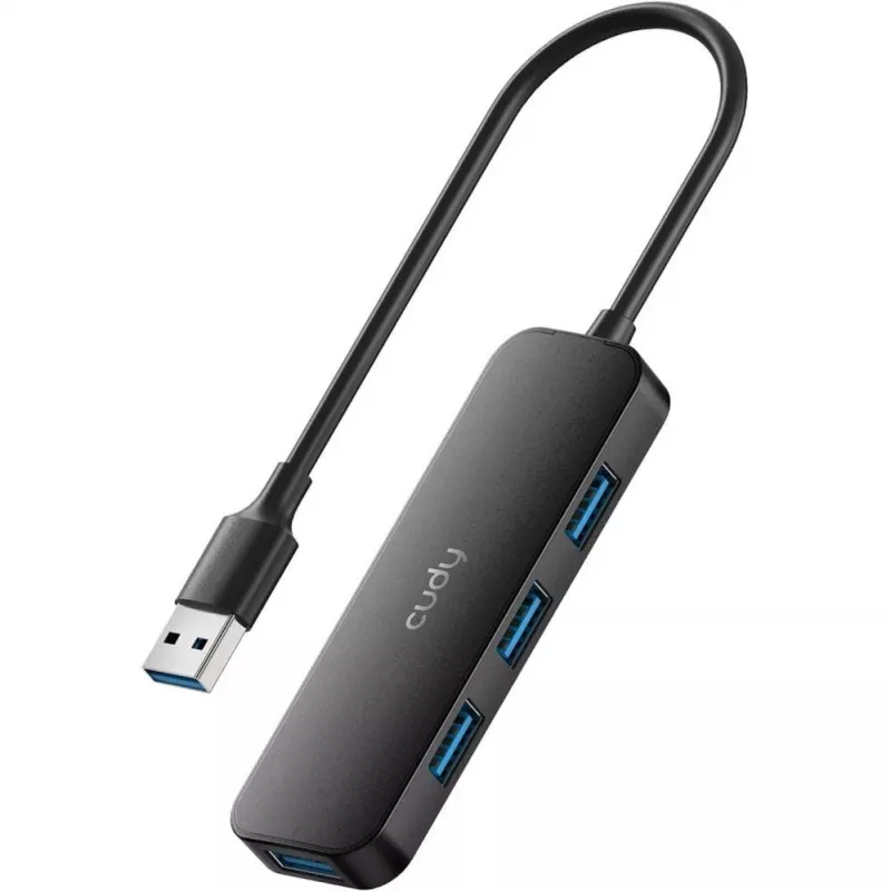 Cudy UH40A PortMate hub USB-A a 4 puertos USB 3.0 5Gbps solo datos plástico compacto negro