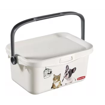 CURVER Multiboxx Caja de almacenamiento 3L con tapa y asa, diseño gatos y perros, Transparente con estampado, 26x18x11cm