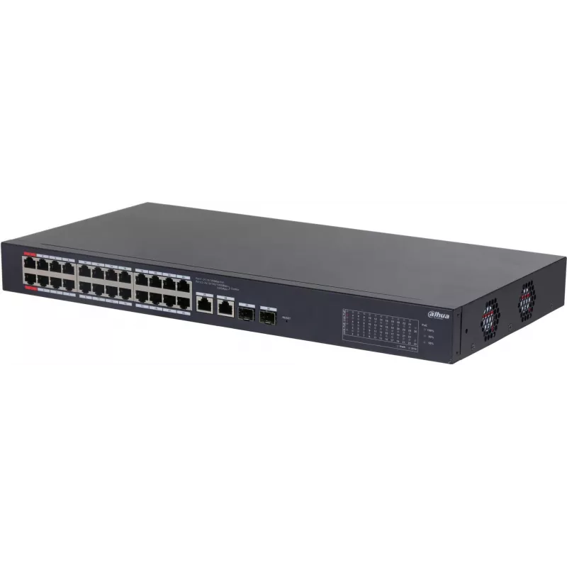 DAHUA CS4226-24ET-375 switch gestionado Layer 2+ PoE+ de 26 puertos con 24 puertos Gigabit PoE+, 2 uplinks SFP, presupuesto 375W, sin ventilador, rackmount