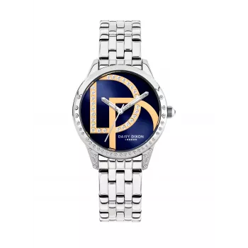 Daisy Dixon Reloj de mujer DD105SM analógico de cuarzo 35mm esfera plateada pulsera de piel sintética gris