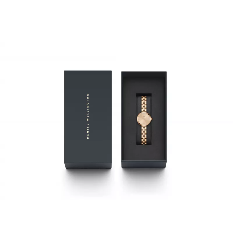 Daniel Wellington Quadro Reloj para mujer 22mm Caja de acero inoxidable oro rosa Correa de piel negra DW00100720