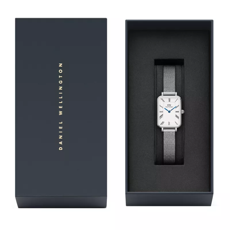 DANIEL WELLINGTON Quadro Reloj para mujer 26mm oro rosa acero inoxidable piel negra DW00100690