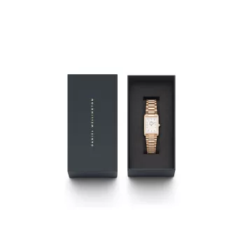 DANIEL WELLINGTON Quadro Reloj de mujer 32mm oro rosa acero inoxidable piel negra