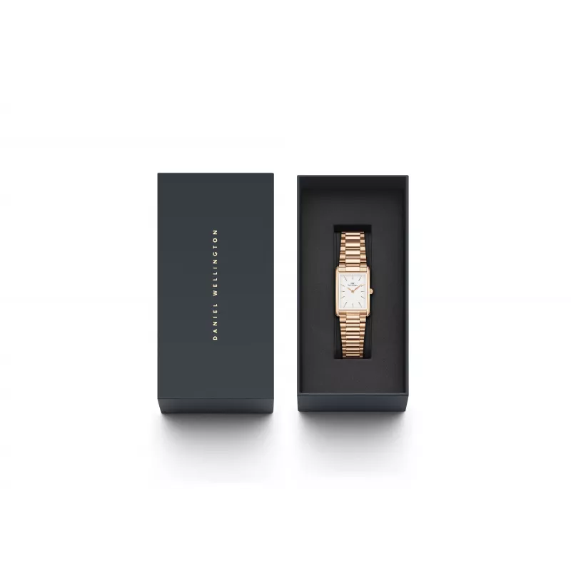 DANIEL WELLINGTON Quadro Reloj de mujer 32mm oro rosa acero inoxidable piel negra
