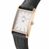 DANIEL WELLINGTON Quadro Reloj de mujer 32mm oro rosa acero inoxidable esfera blanco crema correa de piel negra DW00100693