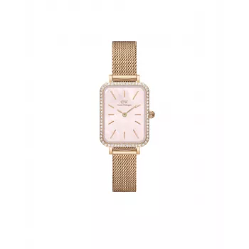 DANIEL WELLINGTON reloj mujer Quadro DW00100669 - caja de 20 mm oro rosa, correa de piel negra