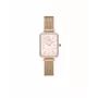 DANIEL WELLINGTON Quadro reloj de mujer DW00100669 – 20mm caja en oro rosa, correa de piel negra