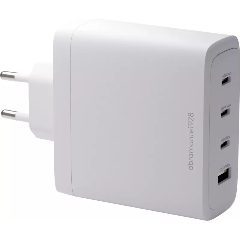 DBRAMANTE1928 Re-Charge Cargador de pared GaN 140W – 4 puertos de salida (3x USB-C, 1x USB-A) – Blanco