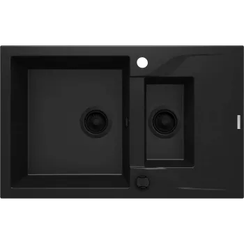 DEANTE Fregadero de cocina de granito compuesto 1,5 senos con escurridor - negro