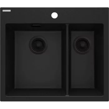 DEANTE Fregadero de granito compuesto 1,5 senos negro 780x435mm