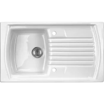 DEANTE Fregadero de cerámica 1 cubeta con escurridor, blanco, 590x460 mm