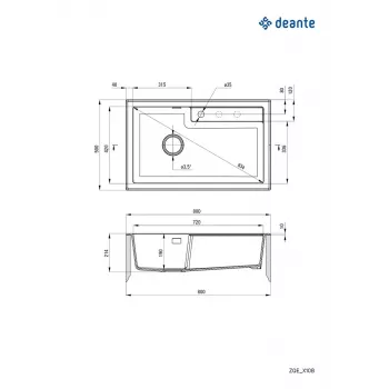 Fregadero de cocina de granito compuesto de 1 cubeta DEANTE negro 780x500mm