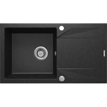 DEANTE Fregadero de cocina de granito compuesto 1 seno con escurridor - negro, 780x440mm