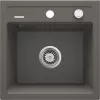 DEANTE Fregadero de granito de 1 cubeta con escurridor, negro (Nero), 780x440 mm, encastrado, 2 orificios de grifo, rebosadero, válvula de desagüe y sifón incluidos