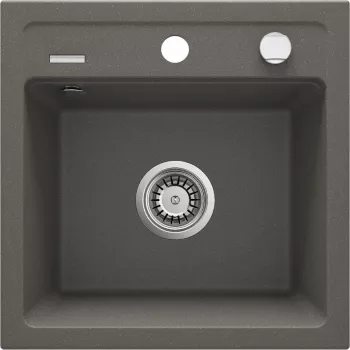 DEANTE Fregadero de granito de 1 cubeta con escurridor, negro (Nero), 780x440 mm, encastrado, 2 orificios de grifo, rebosadero, válvula de desagüe y sifón incluidos