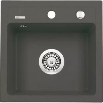 DEANTE Fregadero de granito de 1 cubeta con escurridor, negro (Nero), 780x440 mm, encastrado, 2 orificios de grifo, rebosadero, válvula de desagüe y sifón incluidos