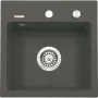 DEANTE Fregadero de granito de 1 cubeta con escurridor, negro (Nero), 780x440 mm, encastrado, 2 orificios de grifo, rebosadero, válvula de desagüe y sifón incluidos