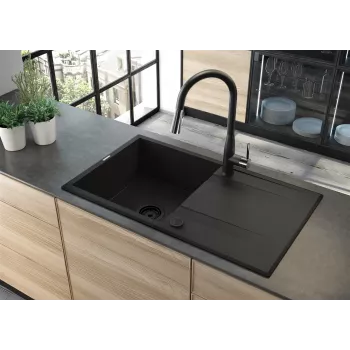Fregadero de granito DEANTE 1 cubeta con escurridor - negro ónix, 620x500mm