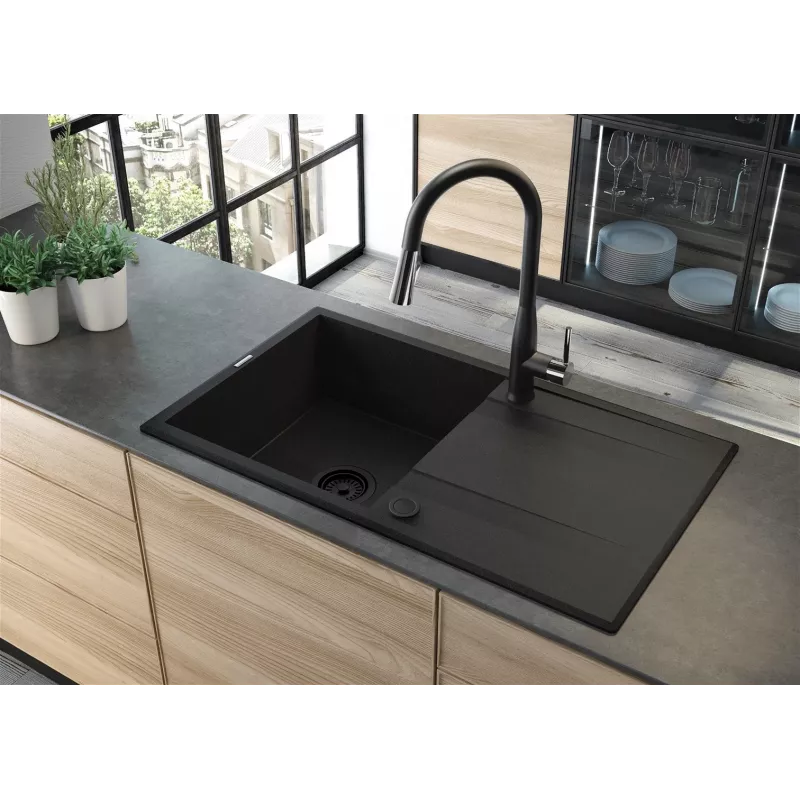 Fregadero de granito DEANTE 1 cubeta con escurridor - negro ónix, 620x500mm