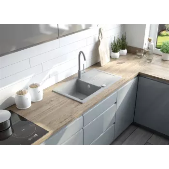 DEANTE Fregadero de granito 1 cubeta con escurridor - Onyx, Fragranite, 620x500mm