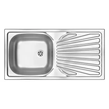DEANTE Fregadero de acero inoxidable 1 cubeta con escurridor, textura lino, 780x435 mm, encastrado, reversible