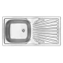 DEANTE Fregadero de acero inoxidable 1 cubeta con escurridor, textura lino, 780x435 mm, encastrado, reversible
