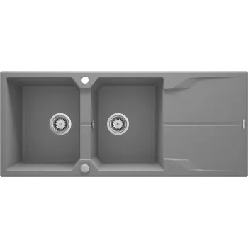 DEANTE Fregadero de cocina de granito compuesto de 2 senos con escurridor - Grafito