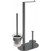 DEANTE Set de baño 3 en 1 - Portarrollos de papel higiénico de pie, soporte de cepillo de baño, portarrollos de repuesto - Negro mate - Serie Rivalta