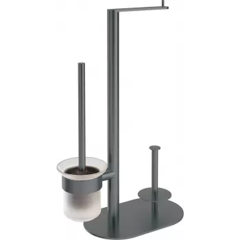 DEANTE Set de baño 3 en 1 - Portarrollos de papel higiénico de pie, soporte de cepillo de baño, portarrollos de repuesto - Negro mate - Serie Rivalta
