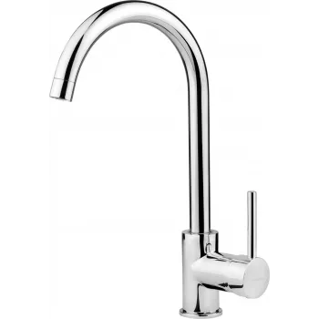 Grifería de cocina monomando DEANTE Alga con caño orientable, cromo, cuerpo de latón, cartucho cerámico, conexiones flexibles G 3/8 pulgadas, giro 360°