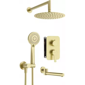DEANTE Arnika Conjunto de ducha empotrado con caño de bañera, oro, alcachofa de lluvia 250 mm