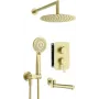 DEANTE Arnika Conjunto de ducha empotrado con caño de bañera, oro, alcachofa de lluvia 250 mm