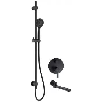 DEANTE Arnika set de ducha empotrado con caño de bañera, negro mate, ducha de lluvia 250 mm