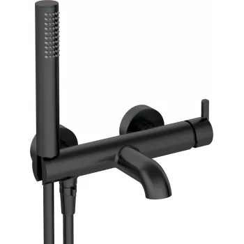 DEANTE Grifo de bañera Arnika Nero con set de ducha, negro mate, montaje de pared, monomando, cartucho cerámico, alcachofa de mano, manguera 150 cm