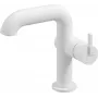DEANTE Arnika Nero Grifo de lavabo con caño rectangular, negro mate, monomando, alto, montaje en superficie, 1 orificio, cartucho cerámico de 25 mm, latiguillos flexibles G3/8 pulgadas 45 cm, clase de caudal Z, grupo de ruido I