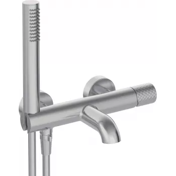 DEANTE Grifería de bañera con set de ducha - Negro mate, montaje en pared, latón, cartucho cerámico, teleducha, manguera de 150 cm, serie Arnika