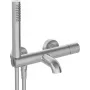 DEANTE Grifería de bañera con set de ducha - Negro mate, montaje en pared, latón, cartucho cerámico, teleducha, manguera de 150 cm, serie Arnika