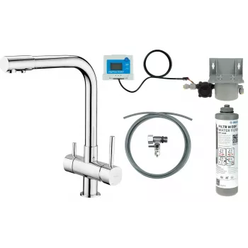 DEANTE BCHF065M grifo de cocina de 3 vías con set de filtro de agua, negro mate
