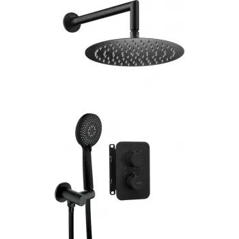 Set de ducha empotrado DEANTE con termostato BOX, Negro Mate, 2 salidas, ducha de lluvia 250 mm