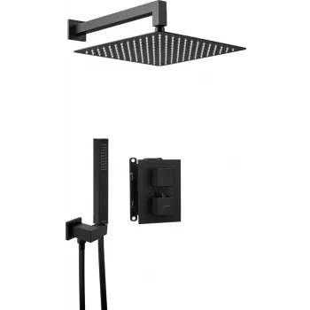 DEANTE set de ducha termostático empotrado con rociador de lluvia y teleducha, negro mate