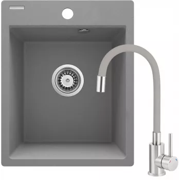 Fregadero de cocina de compuesto de granito DEANTE 1 cubeta con set de grifería monomando, negro, 780x480 mm