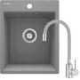 Fregadero de cocina de compuesto de granito DEANTE 1 cubeta con set de grifería monomando, negro, 780x480 mm