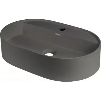 DEANTE Lavabo de granito con isla de grifería - Ovalado - Gris antracita