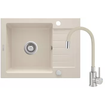 Fregadero de granito DEANTE con grifería, 1 seno con escurridor, negro, 780x490 mm, encastrable, 10 años de garantía