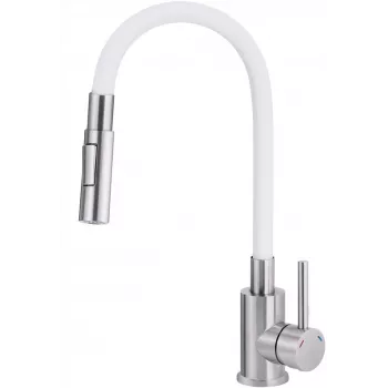 DEANTE Grifo de cocina con caño curvado - 2 tipos de chorro, cromo, monomando, caño giratorio extraíble, latón