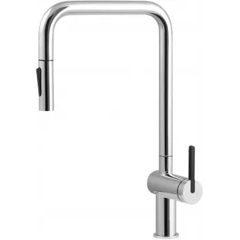 DEANTE Grifo de cocina con caño extraíble, negro mate, latón, monomando, giratorio 360°, 377 mm de altura
